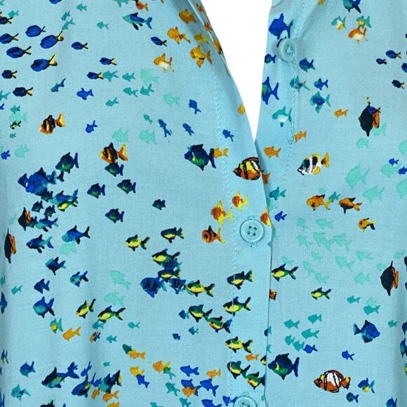 Beach Lunch Lounge Button Up Short Sleeve Top XL Novelty Tropical Fish #347J - Picture 8 of 11